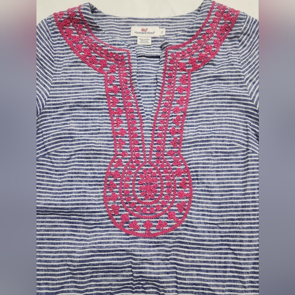 Women's Vineyard Vines Striped Embroidered Linen Tunic Dress Size 2 - Picture 4 of 6